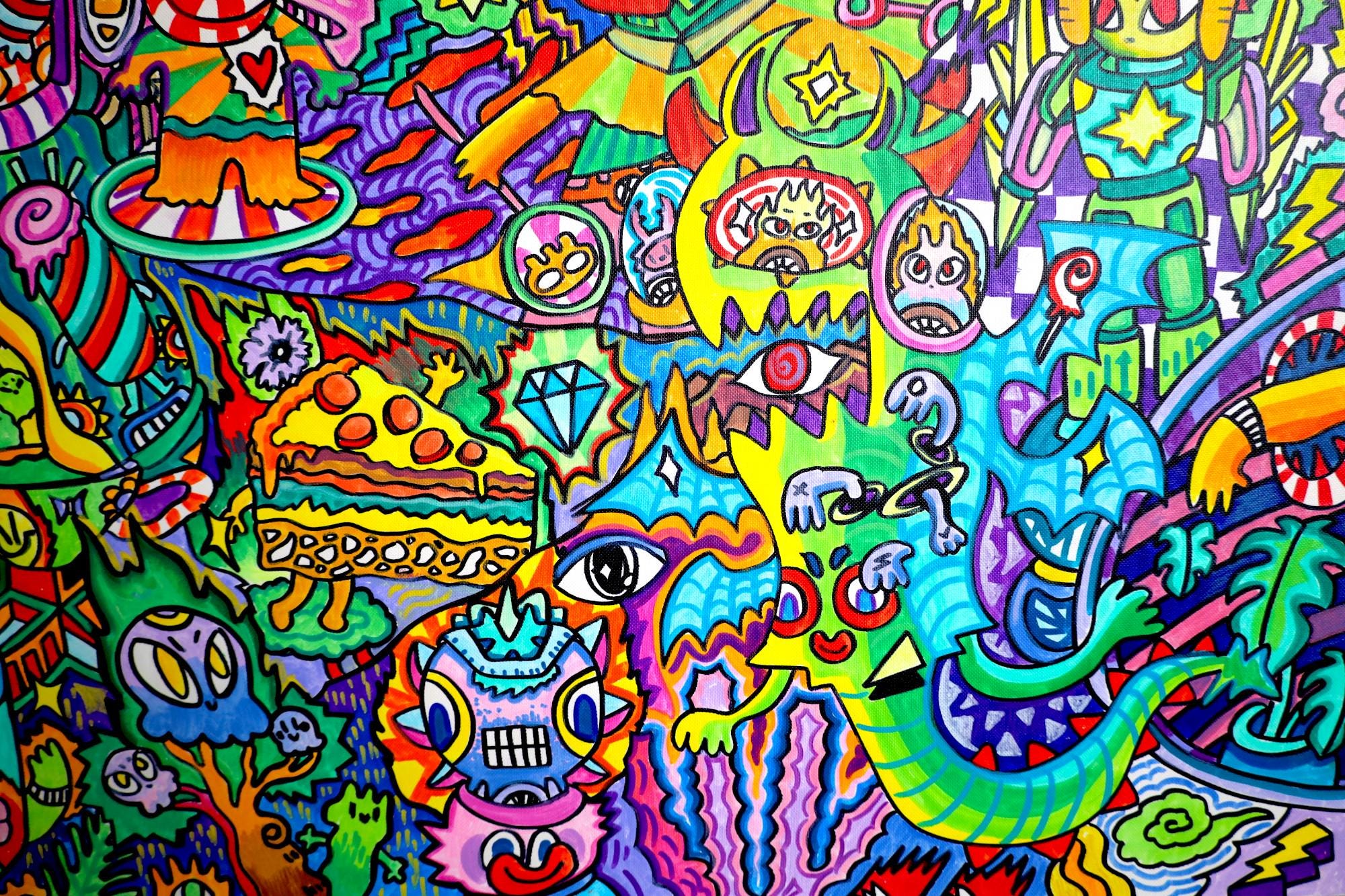 Psychedelic Abstract Bohemian Painting | Doodle Trippy Canvas Wall