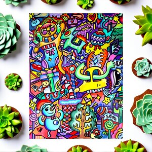 Original Psychedelic Doodle Art – Trippy Abstract Acrylic Painting on Canvas – Colorful Surreal Pop Art – Hand Painted Original Artwork
