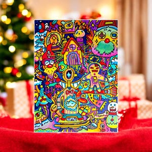 Original Psychedelic Doodle Art – Trippy Abstract Acrylic Painting on Canvas – Colorful Surreal Pop Art – Hand Painted Original Artwork