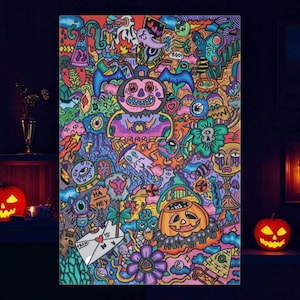 Original Psychedelic Doodle Art – Trippy Abstract Acrylic Painting on Canvas – Colorful Surreal Pop Art – Hand Painted Original Artwork