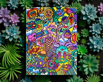 Psychedelic Doodle Art: Original Acrylic Painting on Canvas (30x40