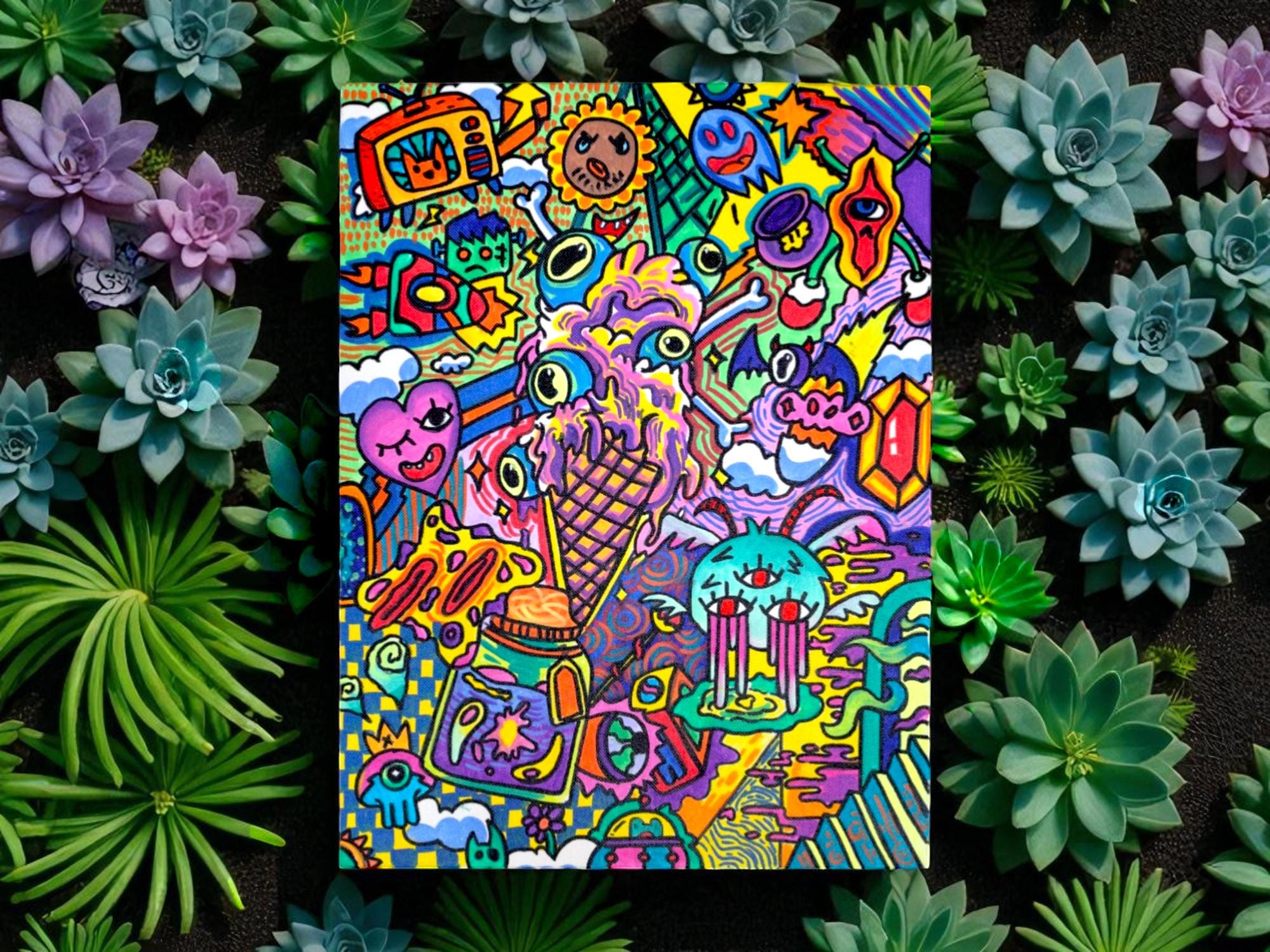 Psychedelic Doodle Art: Original Acrylic Painting on Canvas (30x40