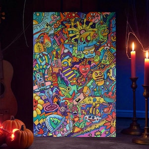 Original Psychedelic Doodle Art – Trippy Abstract Acrylic Painting on Canvas – Colorful Surreal Pop Art – Hand Painted Original Artwork