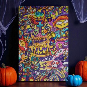Original Psychedelic Doodle Art – Trippy Abstract Acrylic Painting on Canvas – Colorful Surreal Pop Art – Hand Painted Original Artwork