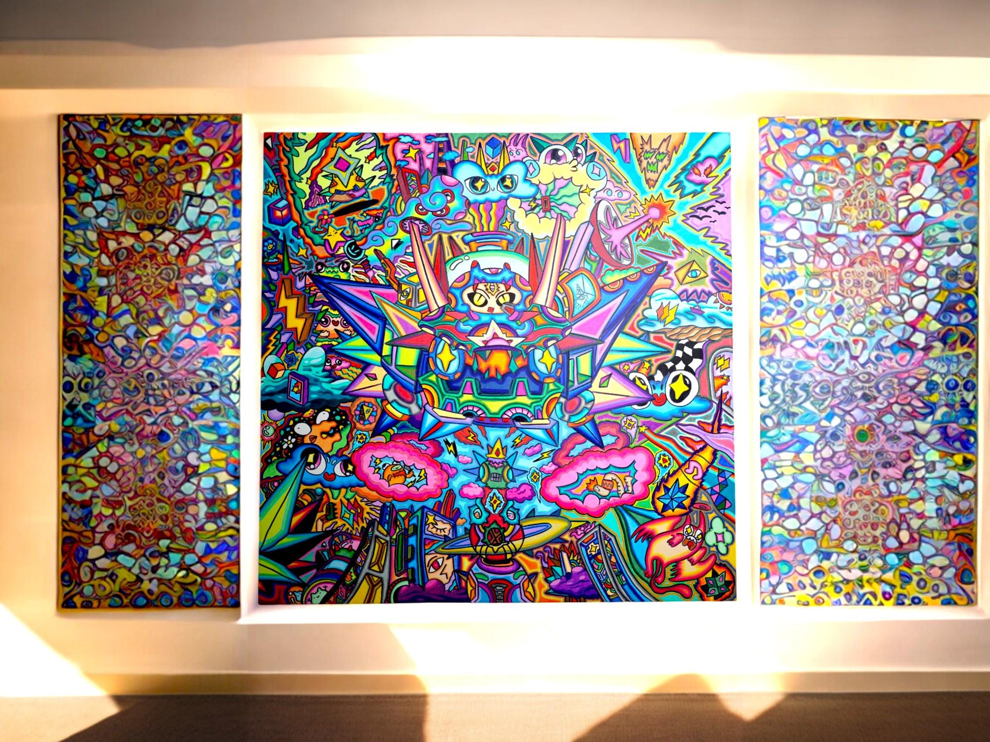 Psychedelic Doodle Art: Original Acrylic Painting on Canvas