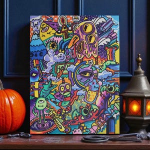 Original Psychedelic Doodle Art – Trippy Abstract Acrylic Painting on Canvas – Colorful Surreal Pop Art – Hand Painted Original Artwork