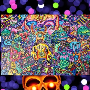 Original Psychedelic Doodle Art – Trippy Abstract Acrylic Painting on Canvas – Colorful Surreal Pop Art – Hand Painted Original Artwork