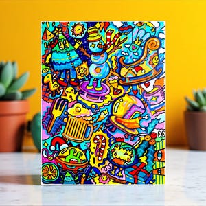 Original Psychedelic Doodle Art – Trippy Abstract Acrylic Painting on Canvas – Colorful Surreal Pop Art – Hand Painted Original Artwork
