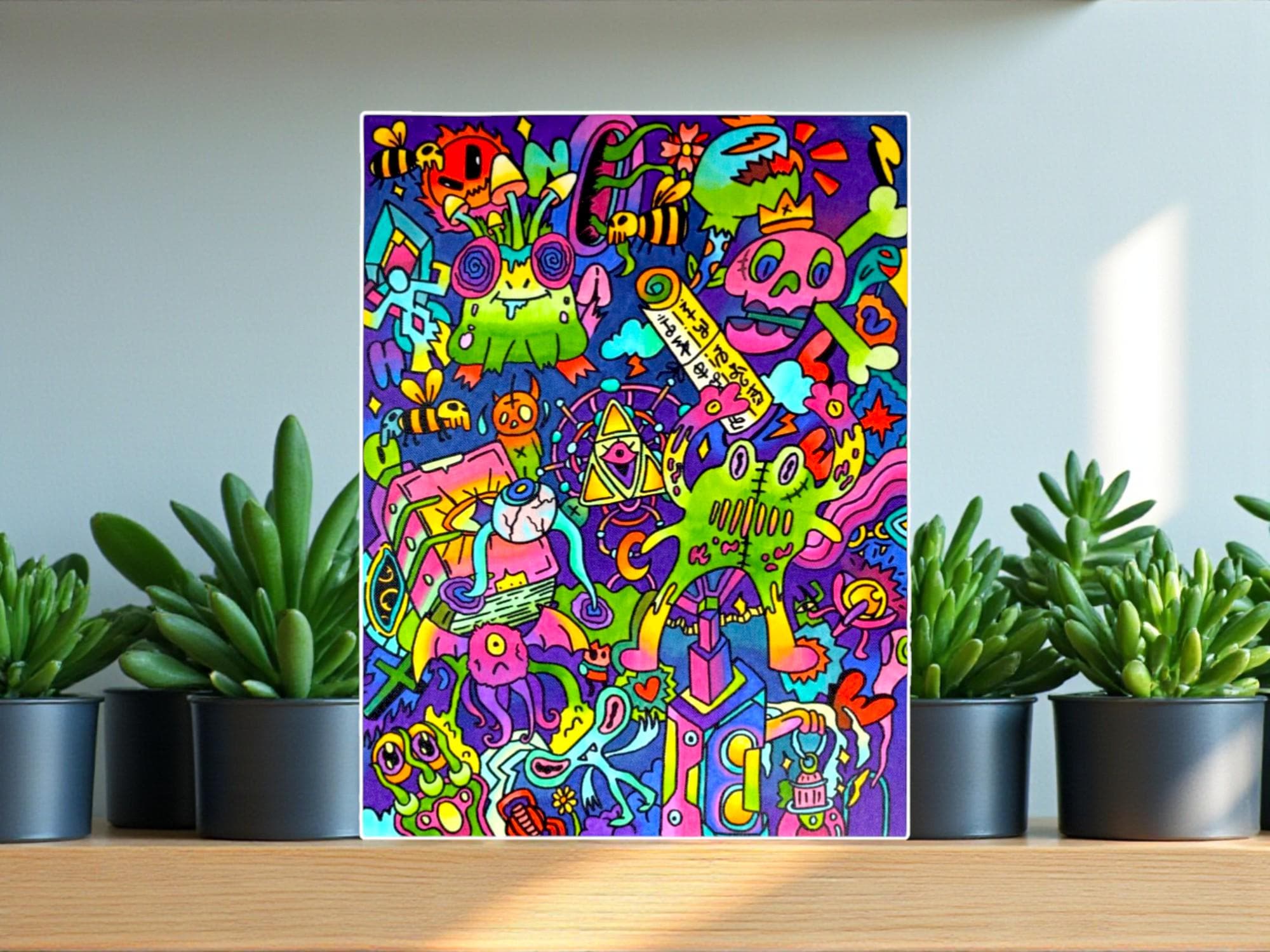 オリジナル自作絵 絵画 sawatari_doodles【Through】 Trippy Psychedelic Abstract Doodle Wall Art | Hand Painted Canvas