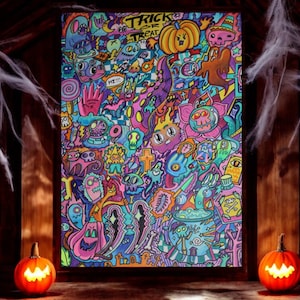 Original Psychedelic Doodle Art – Trippy Abstract Acrylic Painting on Canvas – Colorful Surreal Pop Art – Hand Painted Original Artwork