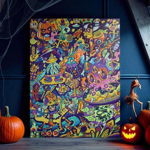 Original Psychedelic Doodle Art – Trippy Abstract Acrylic Painting on Canvas – Colorful Surreal Pop Art – Hand Painted Original Artwork