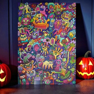 Original Psychedelic Doodle Art – Trippy Abstract Acrylic Painting on Canvas – Colorful Surreal Pop Art – Hand Painted Original Artwork