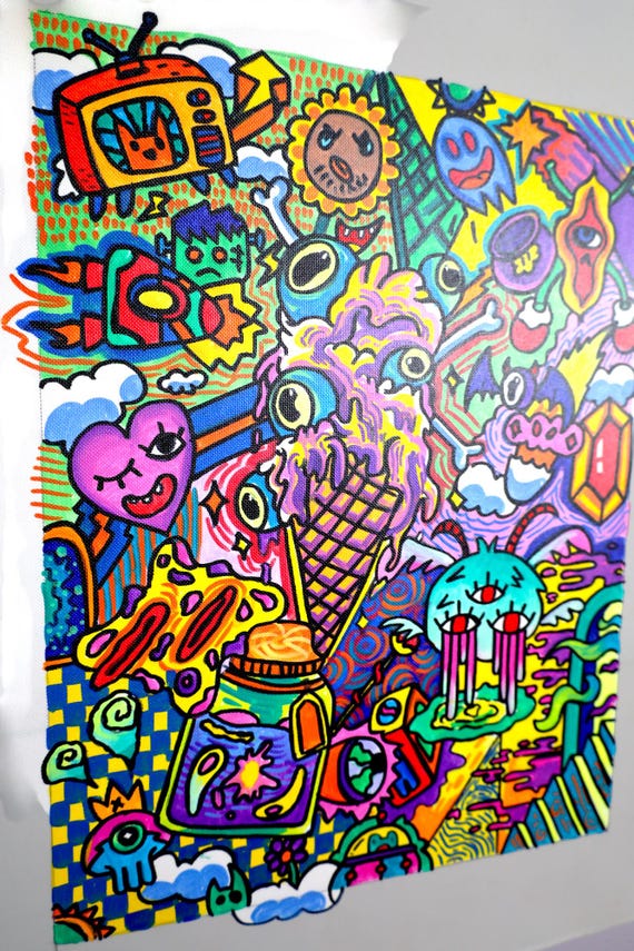 Psychedelic Doodle Art: Original Acrylic Painting on Canvas (30x40