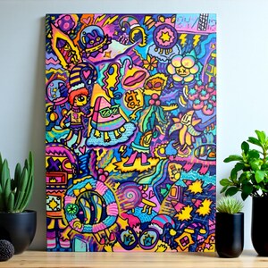 Original Psychedelic Doodle Art – Trippy Abstract Acrylic Painting on Canvas – Colorful Surreal Pop Art – Hand Painted Original Artwork