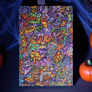 Original Psychedelic Doodle Art – Trippy Abstract Acrylic Painting on Canvas – Colorful Surreal Pop Art – Hand Painted Original Artwork