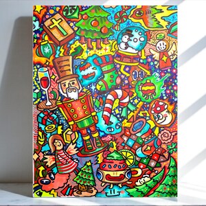 Original Psychedelic Doodle Art – Trippy Abstract Acrylic Painting on Canvas – Colorful Surreal Pop Art – Hand Painted Original Artwork
