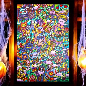 Original Psychedelic Doodle Art – Trippy Abstract Acrylic Painting on Canvas – Colorful Surreal Pop Art – Hand Painted Original Artwork