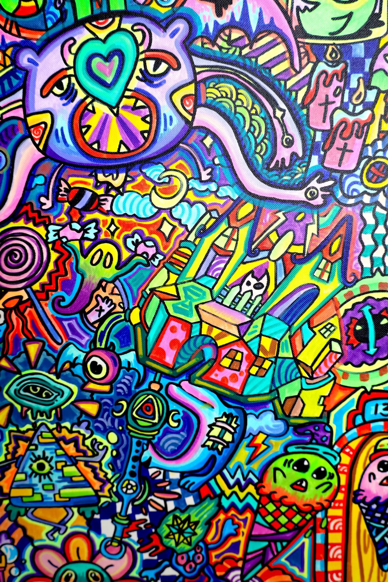 Psychedelic Doodle Art: Original Trippy Acrylic Painting on Canvas