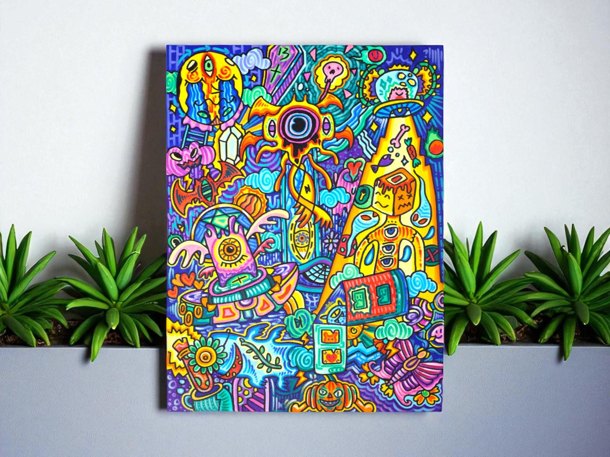 Psychedelic Doodle Art Original Acrylic Painting on Canvas