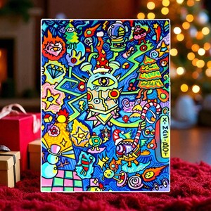Original Psychedelic Doodle Art – Trippy Abstract Acrylic Painting on Canvas – Colorful Surreal Pop Art – Hand Painted Original Artwork