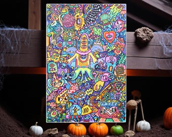 Colorful Psychedelic Doodle Wall Art – 40x60cm (15.7x23.6in) Hand