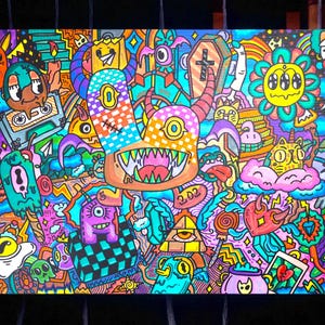 Original Psychedelic Doodle Art – Trippy Abstract Acrylic Painting on Canvas – Colorful Surreal Pop Art – Hand Painted Original Artwork