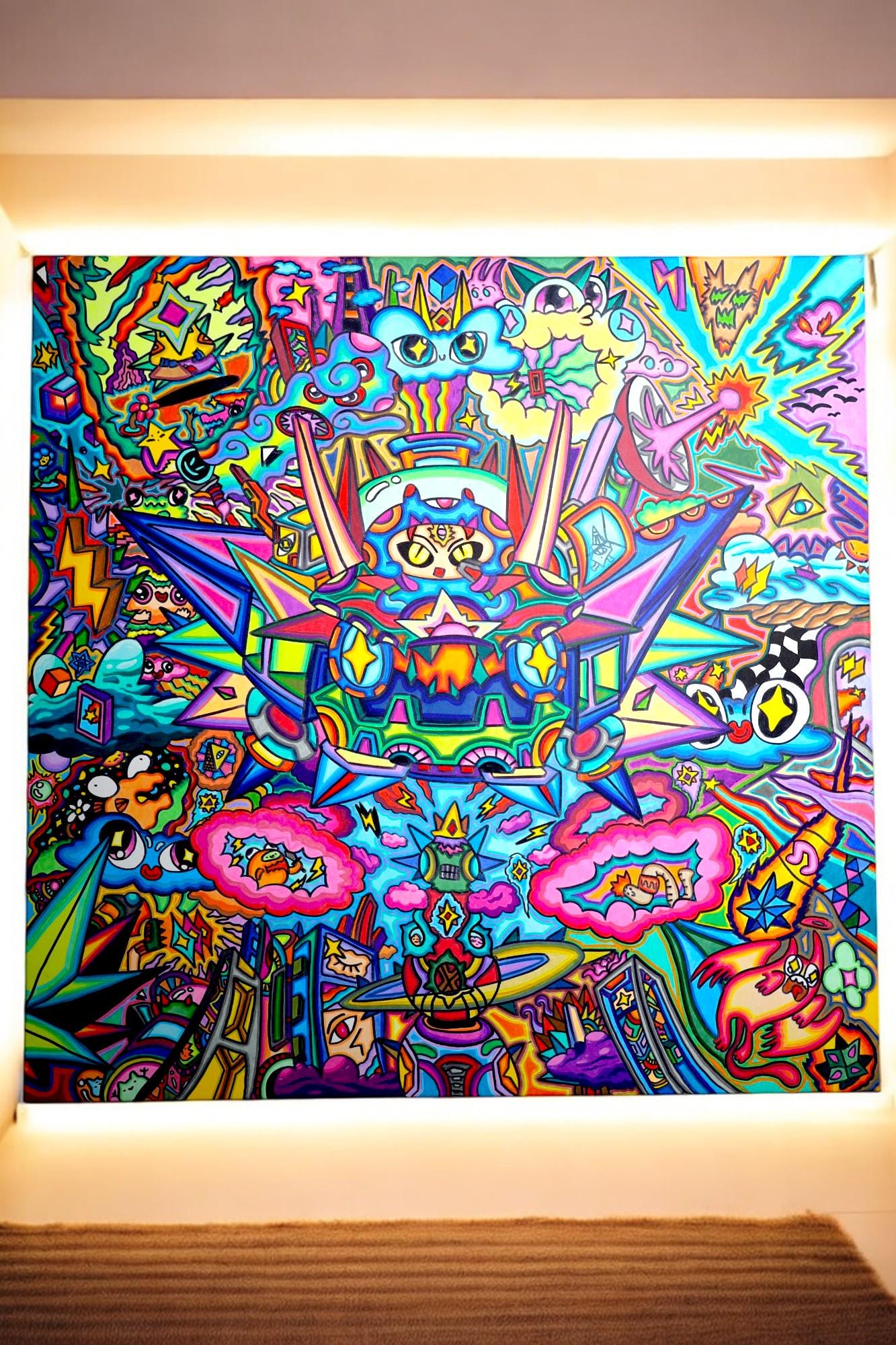 Psychedelic Doodle Art: Original Acrylic Painting on Canvas