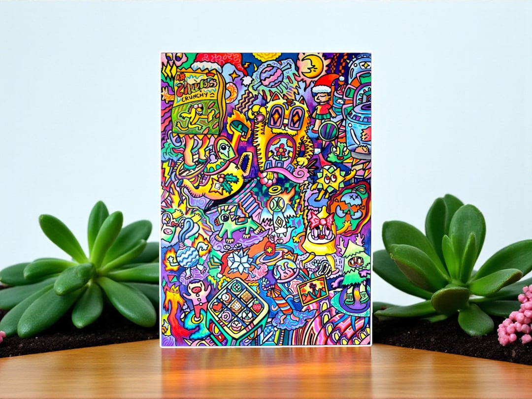 Psychedelic Doodle Art: Original Acrylic Painting on Canvas