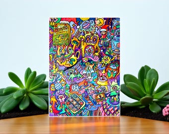 Psychedelic Doodle Art: Original Acrylic Painting on Canvas