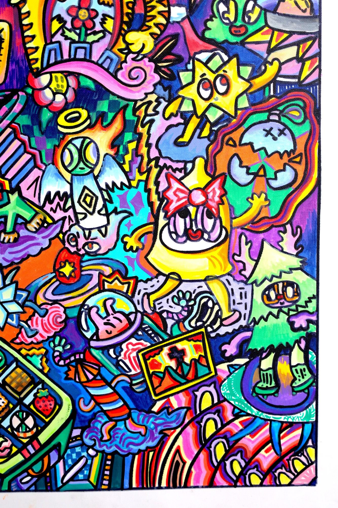 Psychedelic Doodle Art: Original Acrylic Painting on Canvas