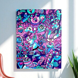 Original Psychedelic Doodle Art – Trippy Abstract Acrylic Painting on Canvas – Colorful Surreal Pop Art – Hand Painted Original Artwork