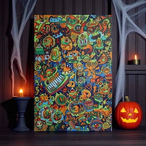 Original Psychedelic Doodle Art – Trippy Abstract Acrylic Painting on Canvas – Colorful Surreal Pop Art – Hand Painted Original Artwork