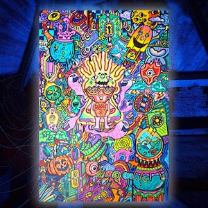 Original Psychedelic Doodle Art – Trippy Abstract Acrylic Painting on Canvas – Colorful Surreal Pop Art – Hand Painted Original Artwork