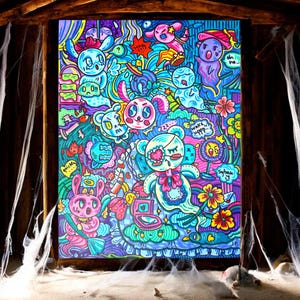 Original Psychedelic Doodle Art – Trippy Abstract Acrylic Painting on Canvas – Colorful Surreal Pop Art – Hand Painted Original Artwork