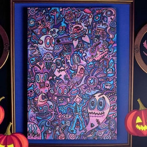 Original Psychedelic Doodle Art – Trippy Abstract Acrylic Painting on Canvas – Colorful Surreal Pop Art – Hand Painted Original Artwork