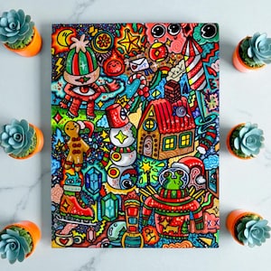 Original Psychedelic Doodle Art – Trippy Abstract Acrylic Painting on Canvas – Colorful Surreal Pop Art – Hand Painted Original Artwork