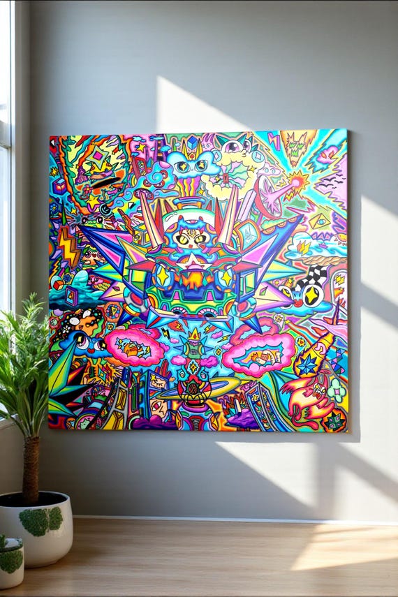 Psychedelic Doodle Art: Original Acrylic Painting on Canvas