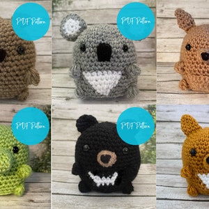 Australian Animal Crochet Pattern Bundle kangaroo crochet dingo crochet koala crochet Tasmanian devil crochet crocodile crochet wombat