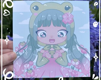 Impression fille grenouille Kawaii : Art déco anime (148 mm)