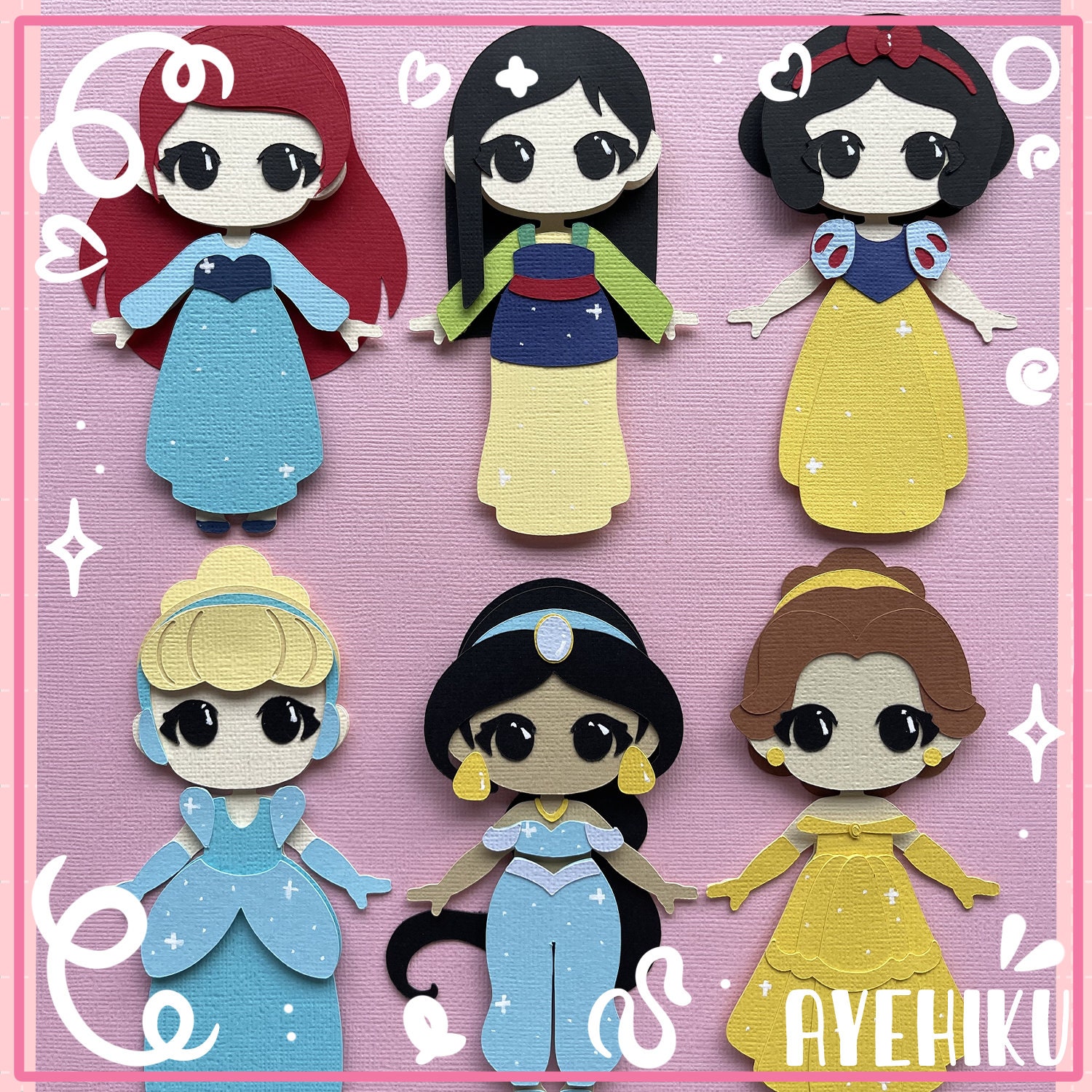 Princess SVG Clipart: Ariel, Jasmine, Cinderella, Mulan, Snow White, Belle (Digital Download)
