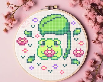 Cute Floral Frog Cross Stich DIGITAL File Download Pattern | Kawaii |