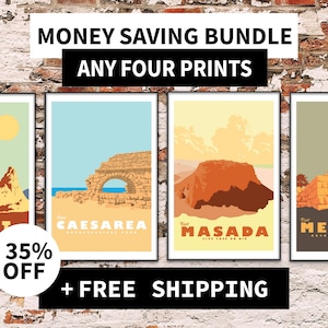 Money Saving Offer - Any 4 Prints of your Choice, Israel Poster, Holy Land Art, Art Prints, Travel Art, Holy Land Travel, Holy Land Print