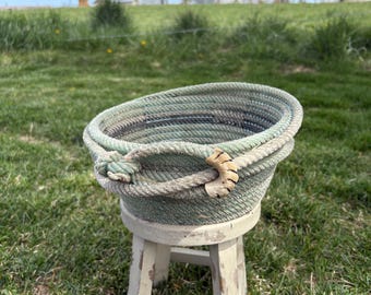 Cesta de almacenamiento de cuerda reciclada – Decoración rústica para el hogar