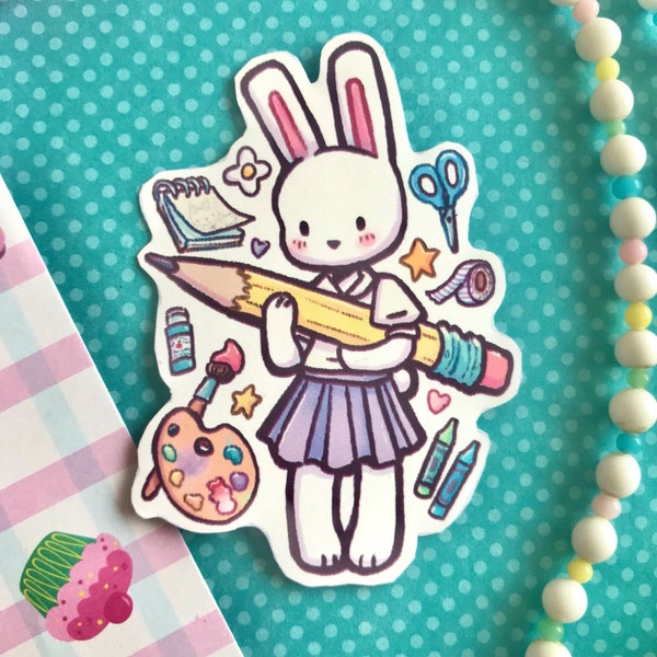 Artist Bunny Sticker | Die cut Matte Vinyl | Cute Pastel | Laptop, Journal, Sketchbook Decor