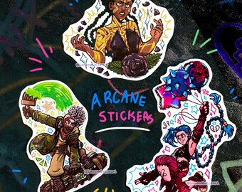 Arcane Stickers | Mel, Ginx, Ekko | Wasserdicht Stanz-Matte Vinyl-Aufkleber | Laptop, Journal, Skizzenbuch Dekor