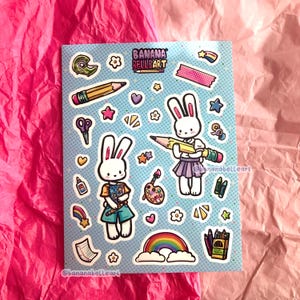 Art Supplies and Bunnies Sticker Sheet | Waterproof Matte Vinyl Kiss Cut Sticker Sheet