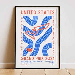 Formule 1 2024 Grand Prix van de Verenigde Staten afdrukken | Circuit | F1 kunst aan de muur | Muurhanger | Digitale download | Poster | Esthetische kunstafdruk