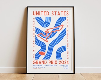 Formuła 1 2024 Grand Prix Stanów Zjednoczonych Wydruk | Tor | Sztuka ścienna F1 | Dekoracja ścienna | Pobieranie cyfrowe | Plakat | Estetyczny wydruk artystyczny