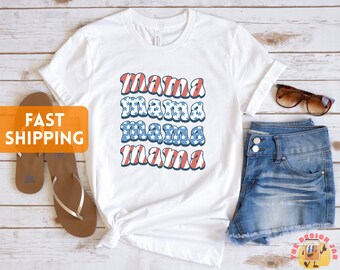Fourth of July T-Shirt, American Mama, 4th of July Shirt, USA Mama Tshirt, Red Blue And White Tshirt, Retro USA Tshirt, Retro Fourth of July