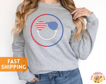 Fourth of July Sweatshirt, 4th of July Crewneck, America Cute Shirt, Smiley Face Merica Sweatshirt, Retro Fourth of July Shirt, USA Sweat
